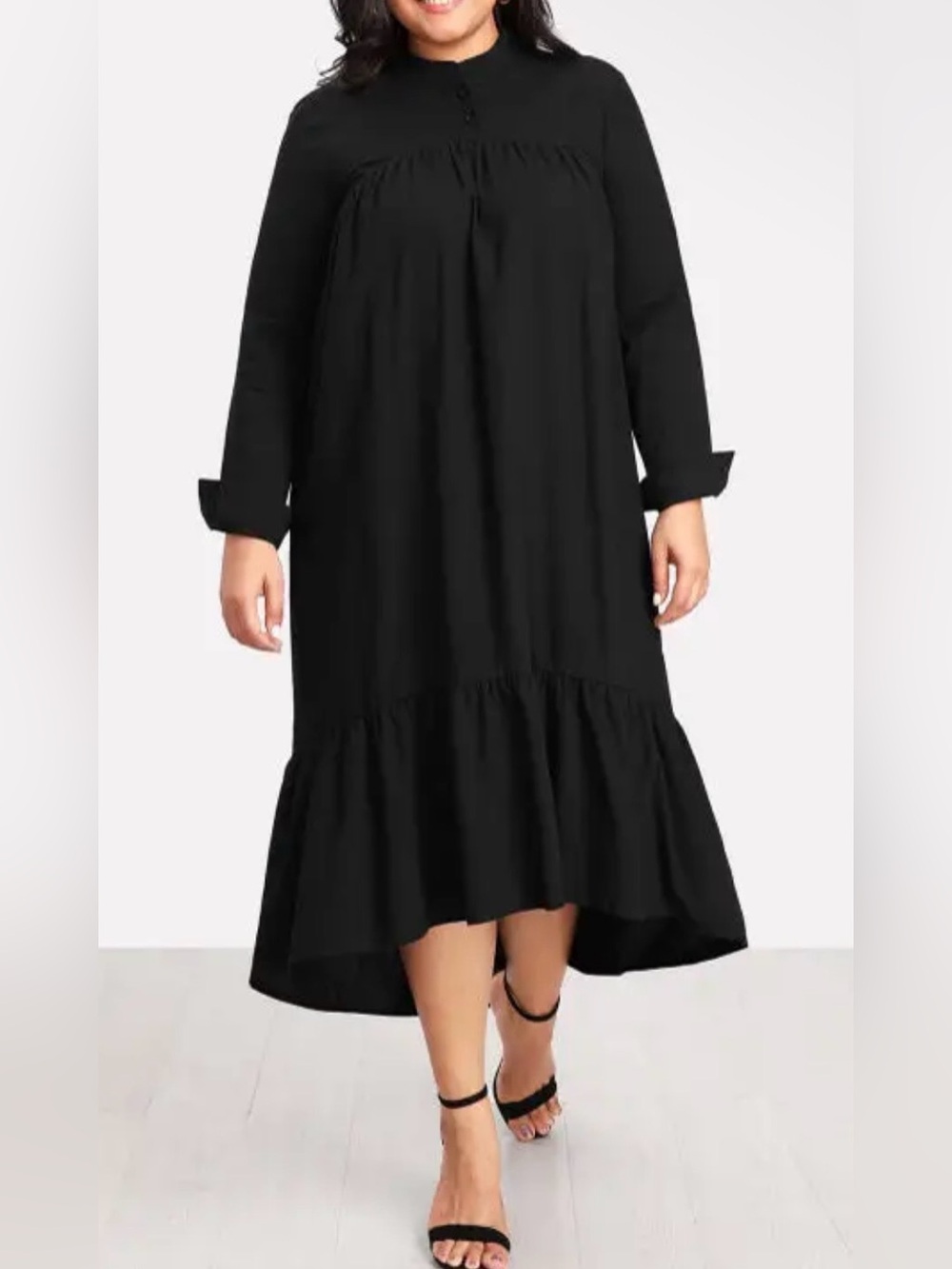 Women’s Black Long Sleeve Midi Dress - Minimalist Style